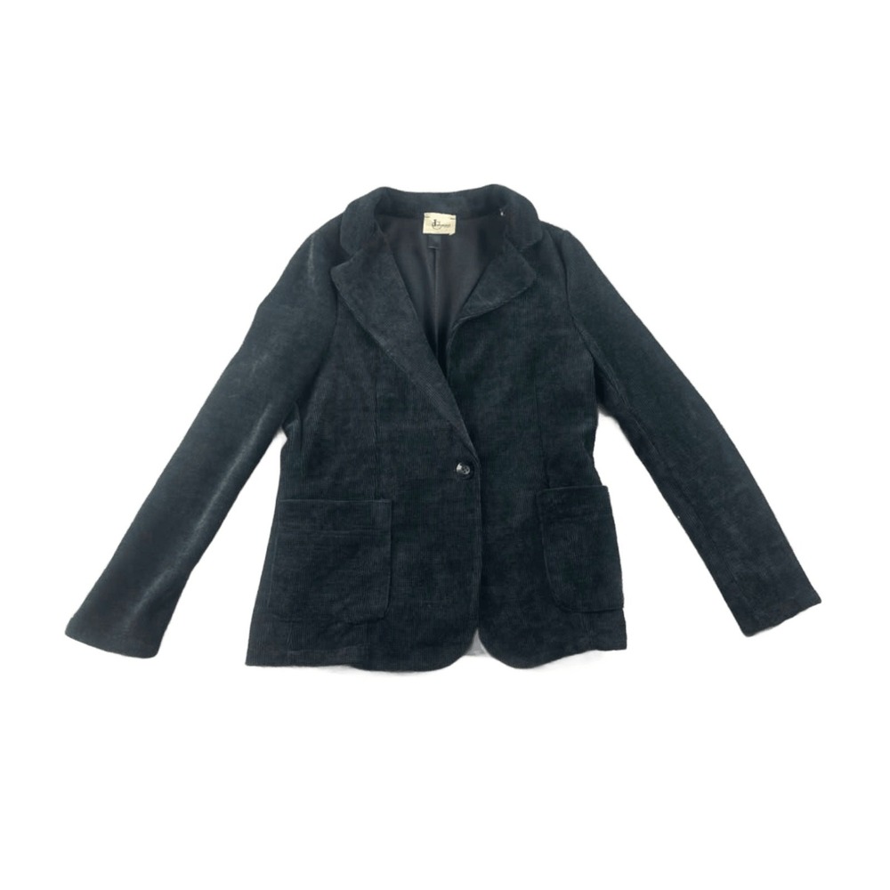 Johanna‎ Paris Blazer Women M Black Corduroy Stretch Italy Made Preppy Business